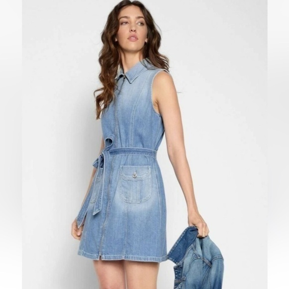 7 For All Mankind Zip Front Denim Dress M vintage ~ MISSING THE BELT